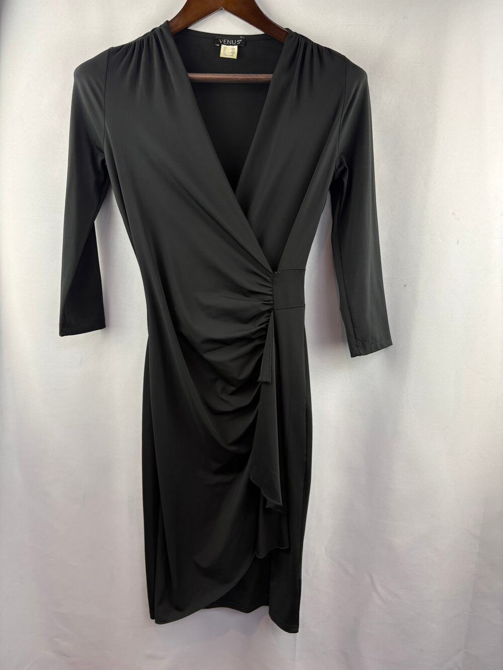 Women’s Venus XS Black Faux Wrap Dress w/ Half Sleeves